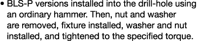    BLS-P versions installed into the drill-hole using an ordinary hammer  Then, nut and washer are removed, fixture i   
